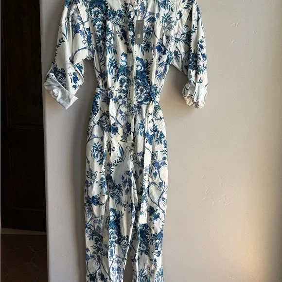 Anthropologie Lucienne Floral Belted Jumpsuit Cottagecore Coastal Euro Summer - Picture 5 of 7
